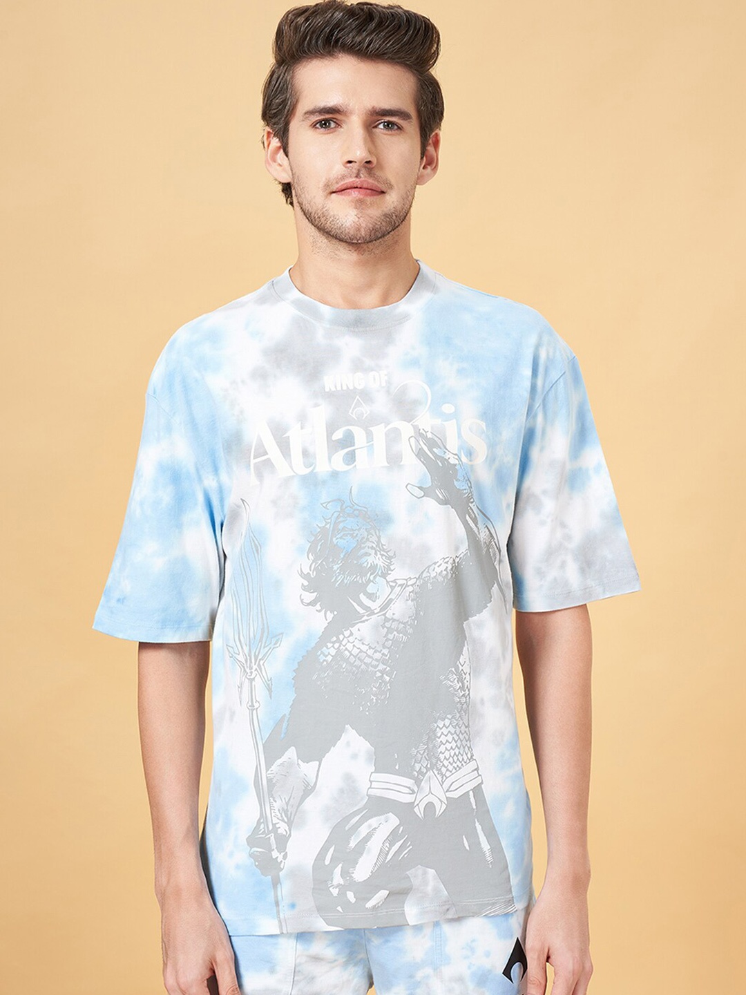 

SF JEANS by Pantaloons Dyed Round Neck Pure Cotton Oversized T-shirt, Off white