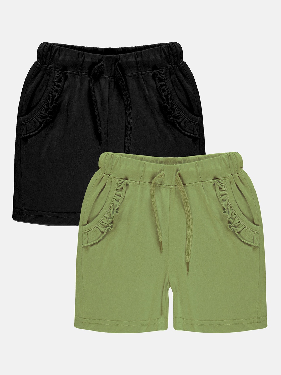 

KiddoPanti Girls Pack Of 2 Mid-Rise Pure Cotton Shorts, Black