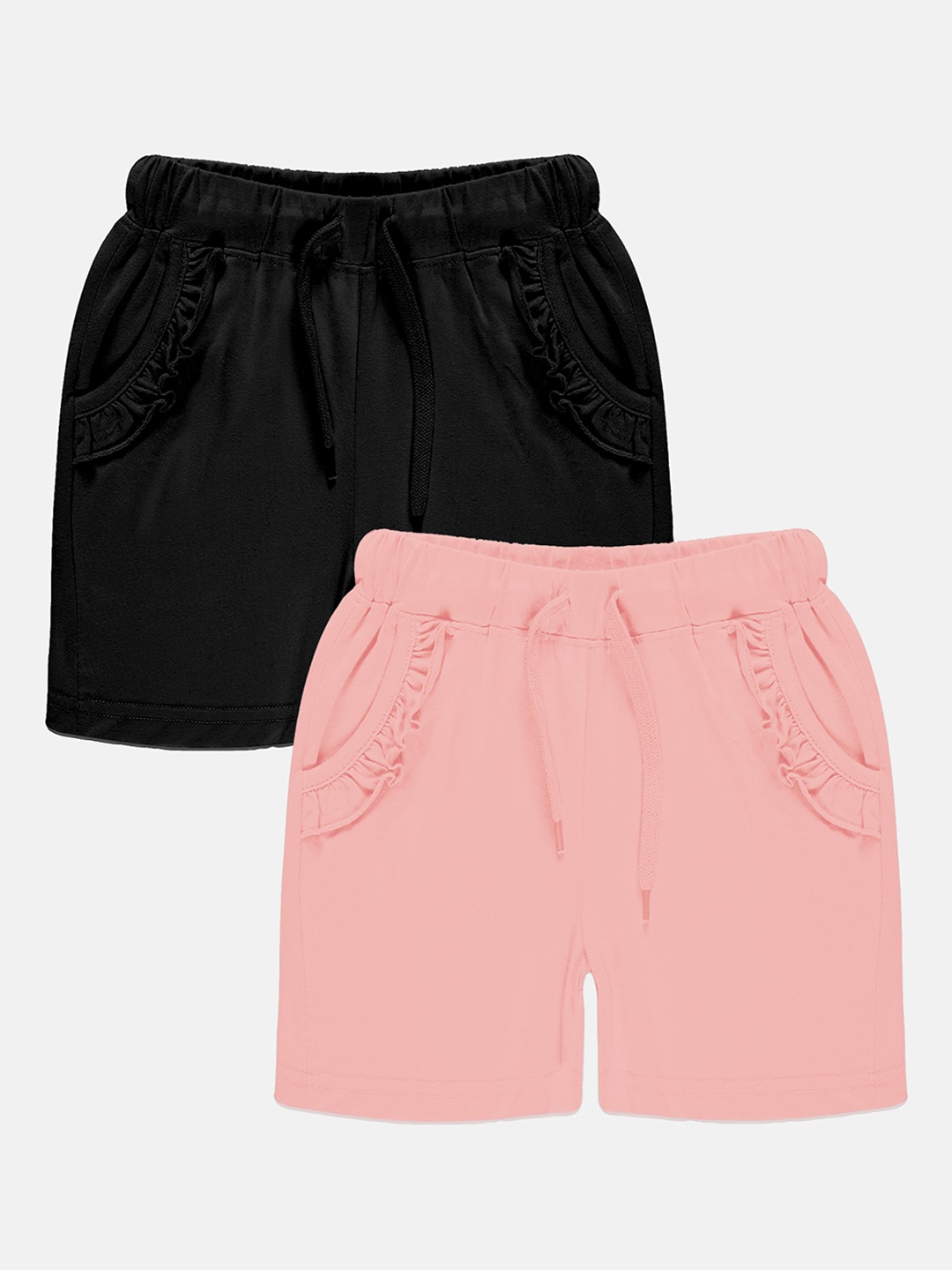 

KiddoPanti Girls Pack Of 2 Mid-Rise Pure Cotton Shorts, Black