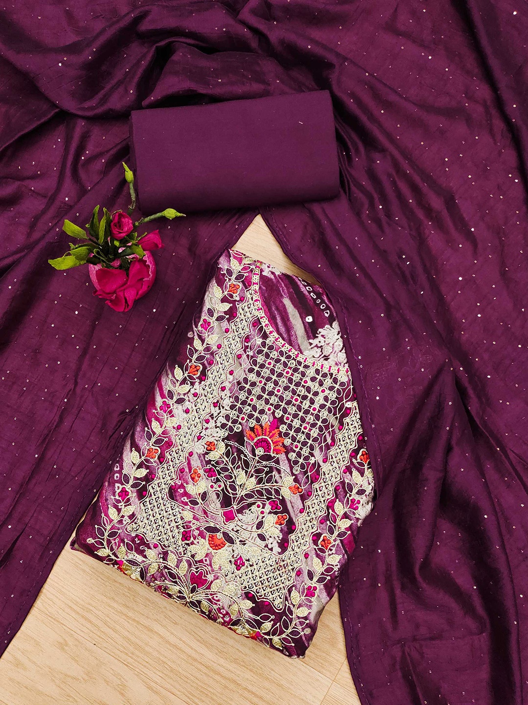 

Panzora Embroidered Unstitched Dress Material, Purple
