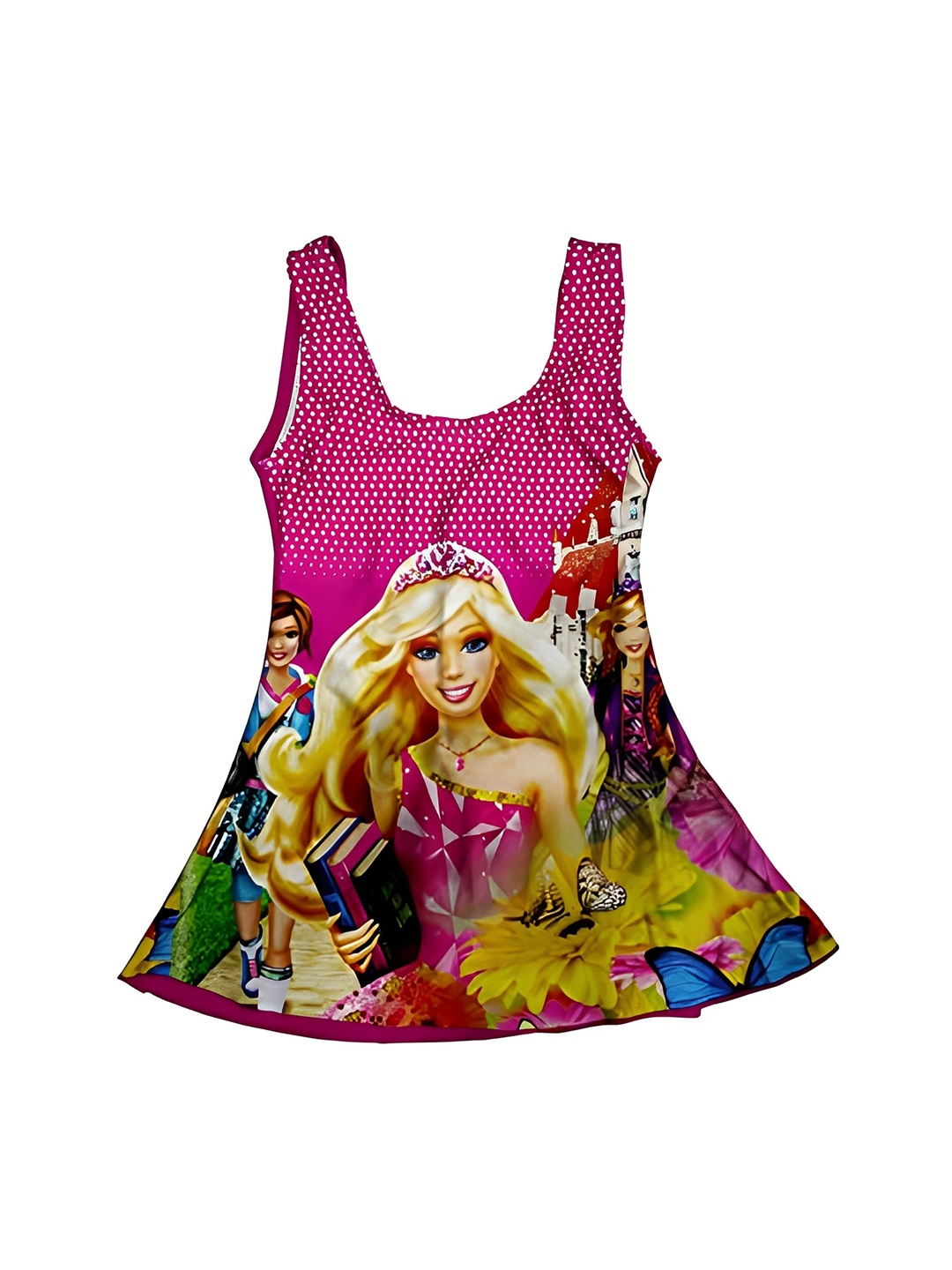 

BAESD Girls Barbie Printed Sleeveless Swimming Dress, Pink