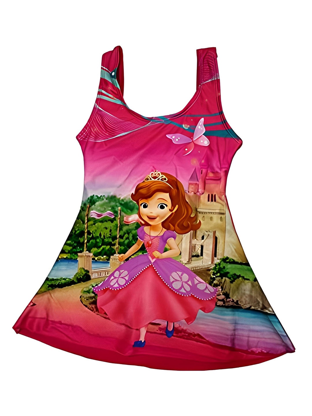 

BAESD Girls Disney princesses Printed Swimming Dress, Pink