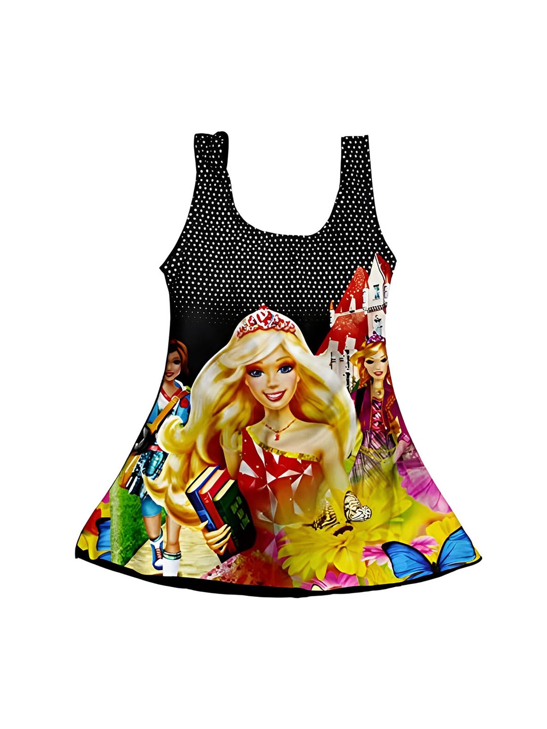 

BAESD Girls Barbie Printed Sleeveless Swimming Dress, Black