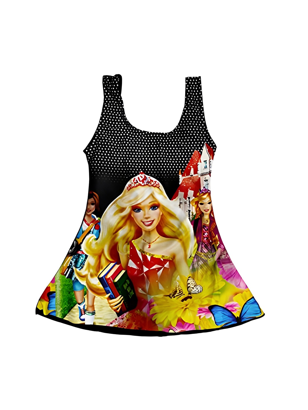 

BAESD Girls Barbie Printed Sleeveless Swimming Dress, Black