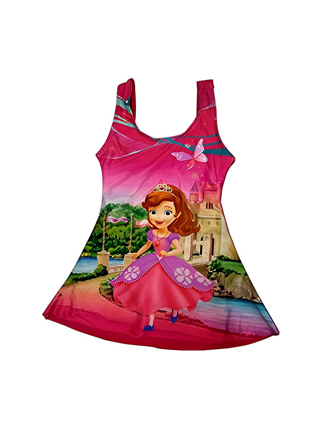 

BAESD Girls Disney princesses Printed Swimming Dress, Pink