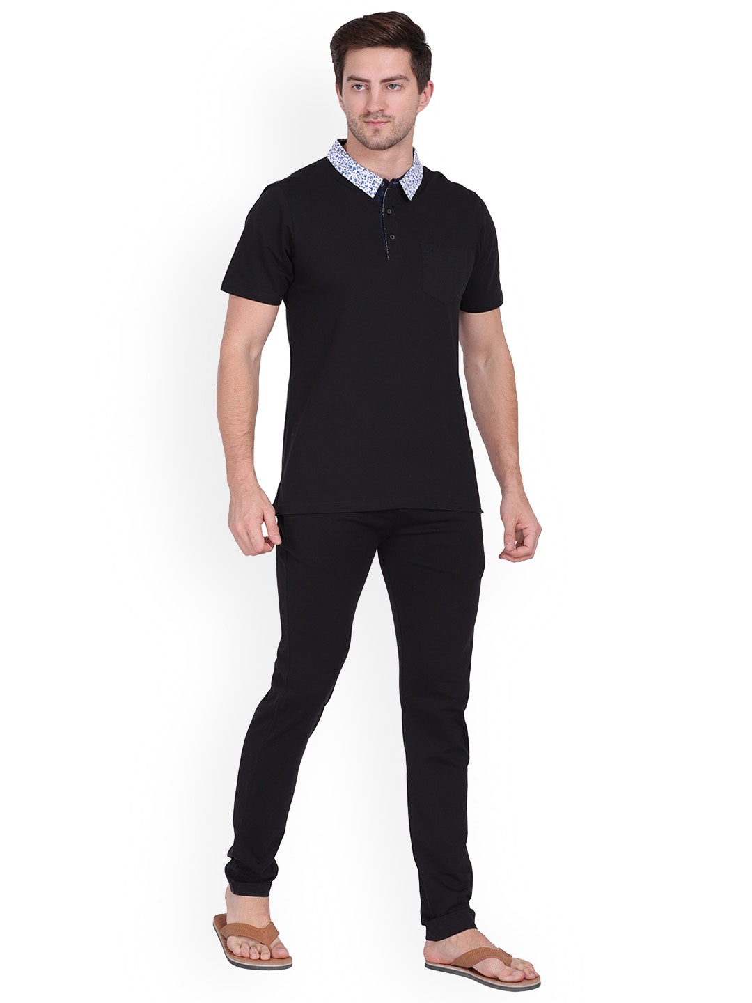 

CANOE Shirt Collar Short Sleeves Night suit, Black