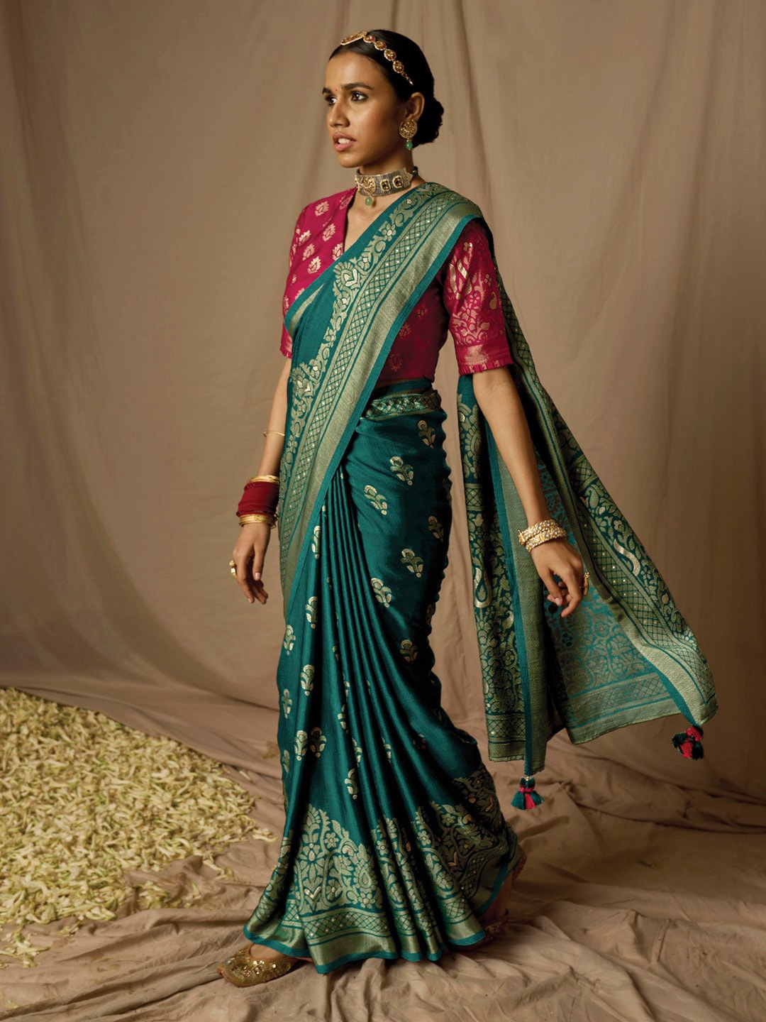 

Mitera Ethnic Motifs Woven Design Zari Pure Silk Bagh Saree, Blue