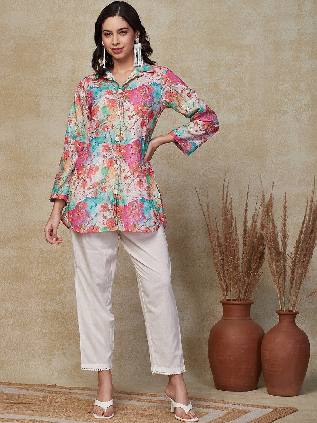 

FASHOR Printed Shirt Collar Co-Ords, Pink