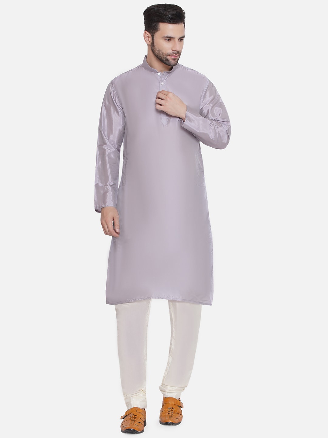 

Sethukrishna Mandarin Collar Long Sleeves Straight Kurta, Grey