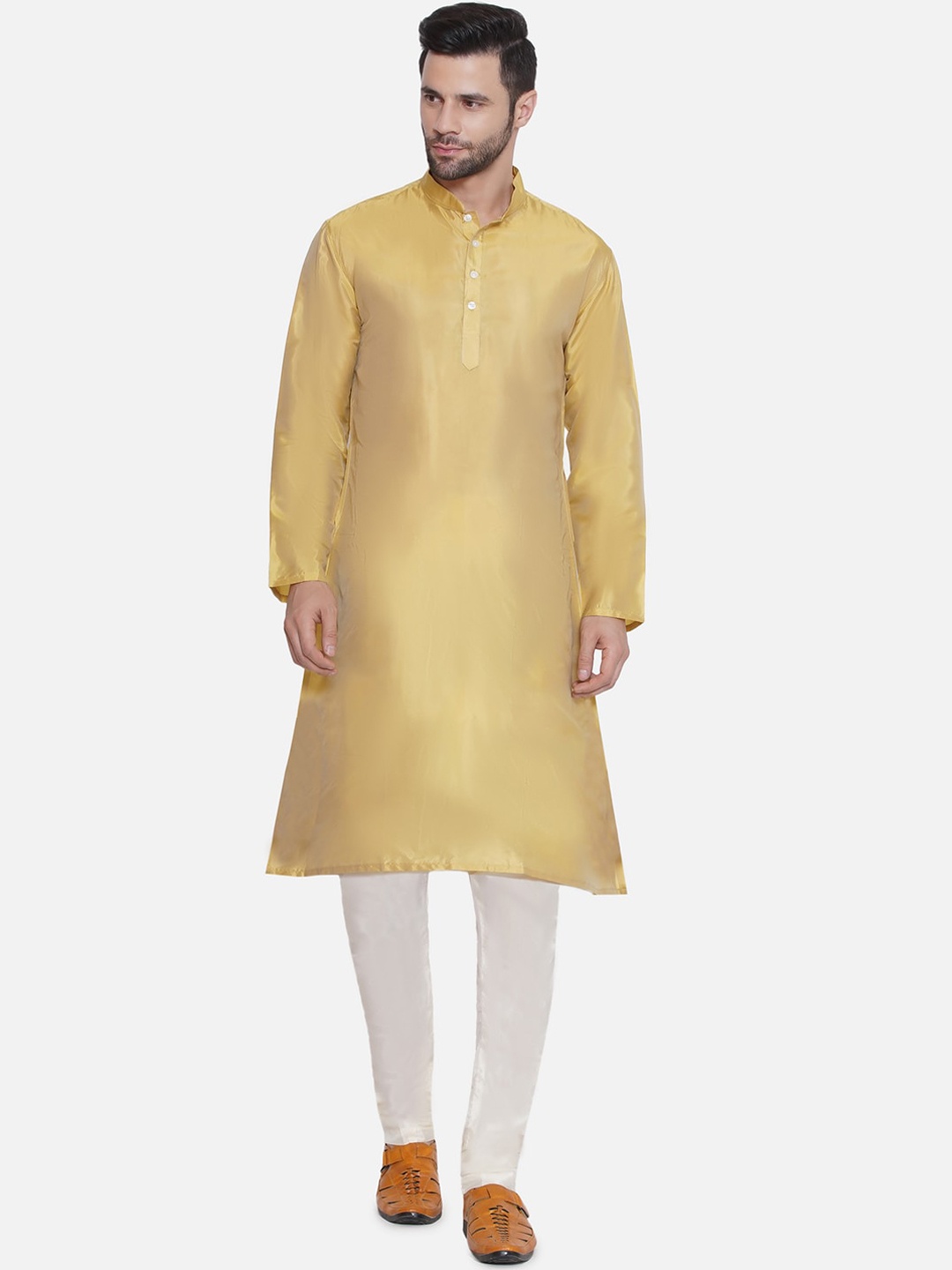 

Sethukrishna Mandarin Collar Kurta with Pyjamas, Mustard