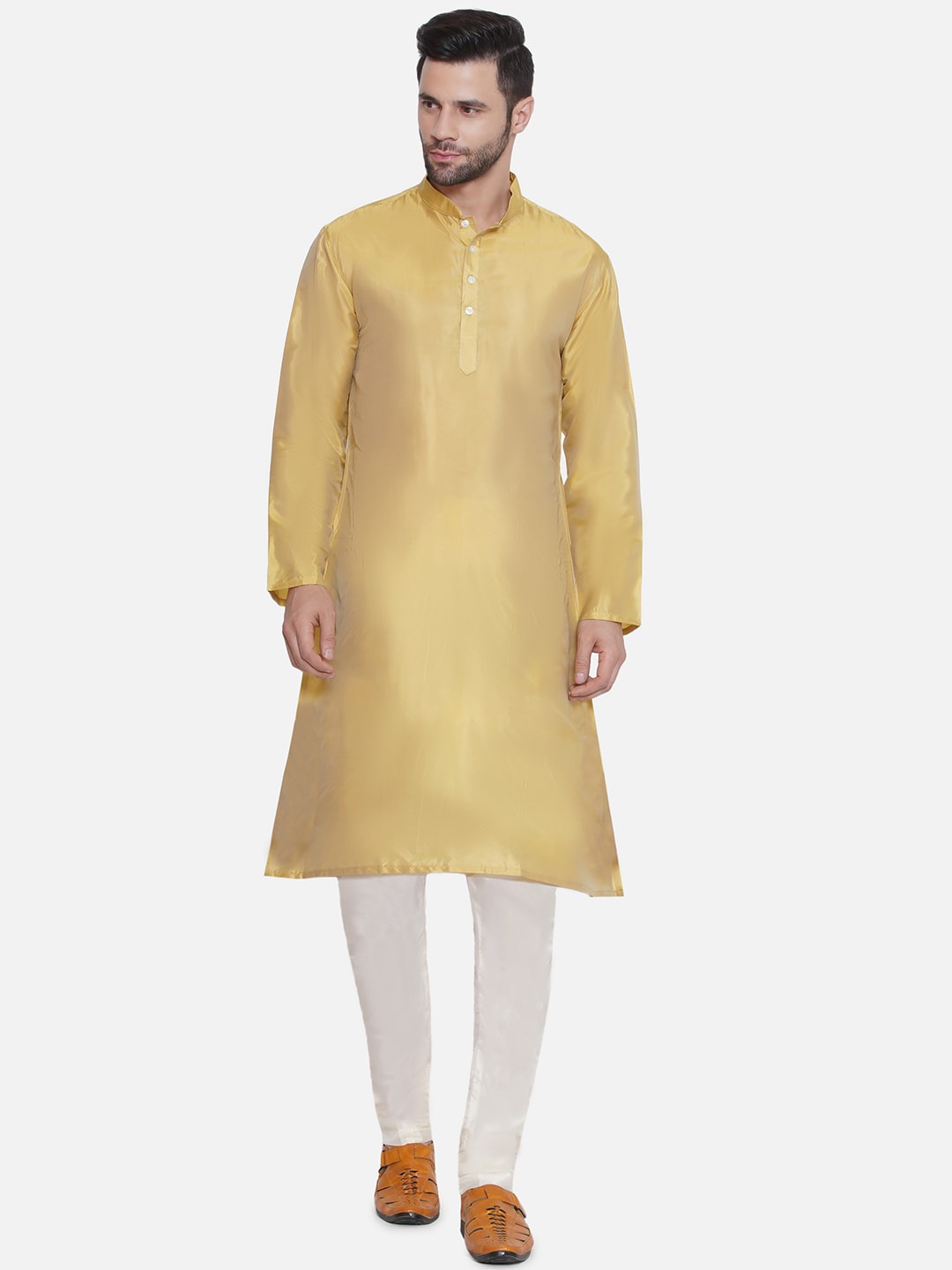 

Sethukrishna Mandarin Collar Long Sleeves Straight Kurta, Mustard