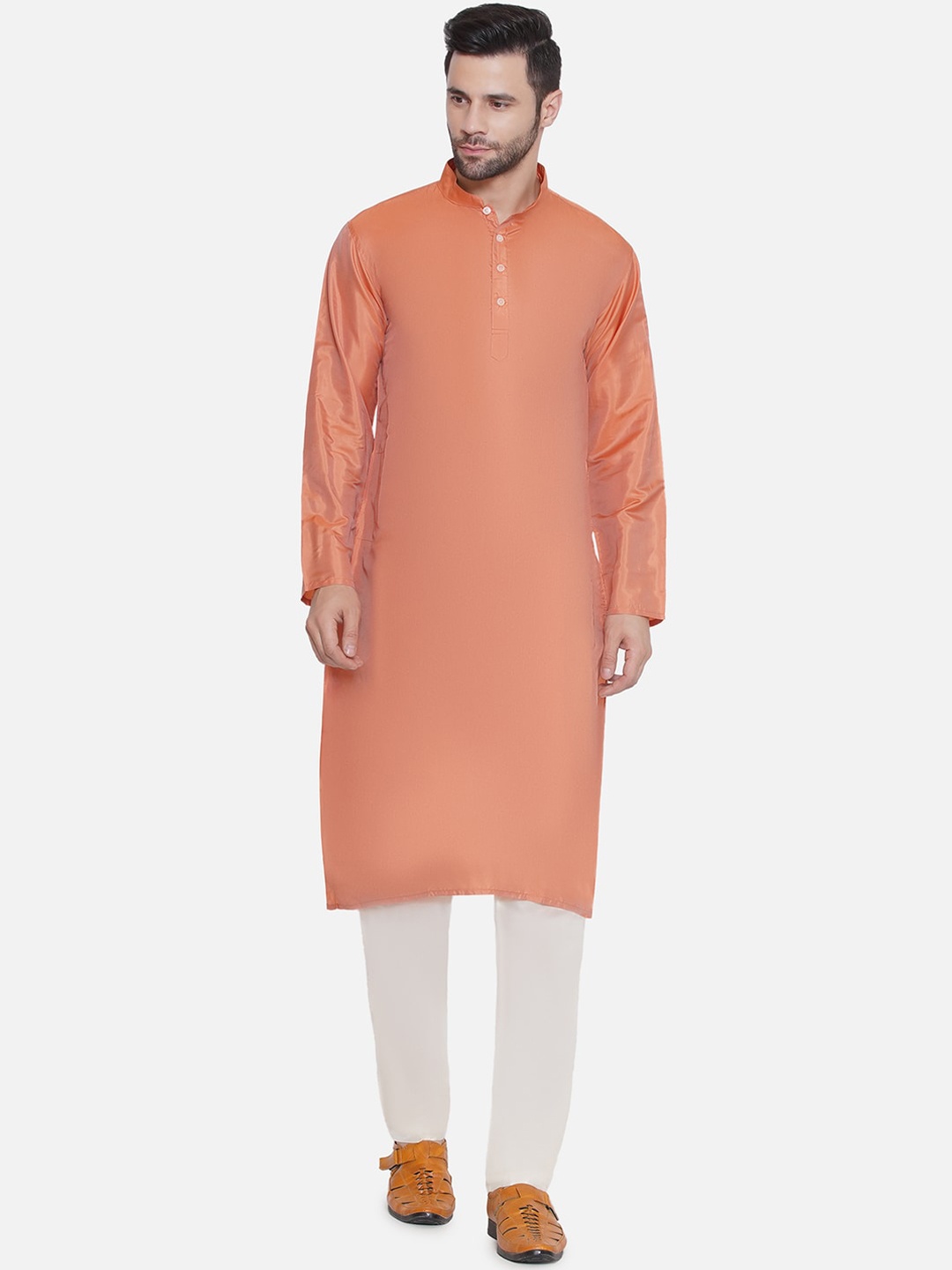 

Sethukrishna Mandarin Collar Long Sleeves Straight Kurta, Peach