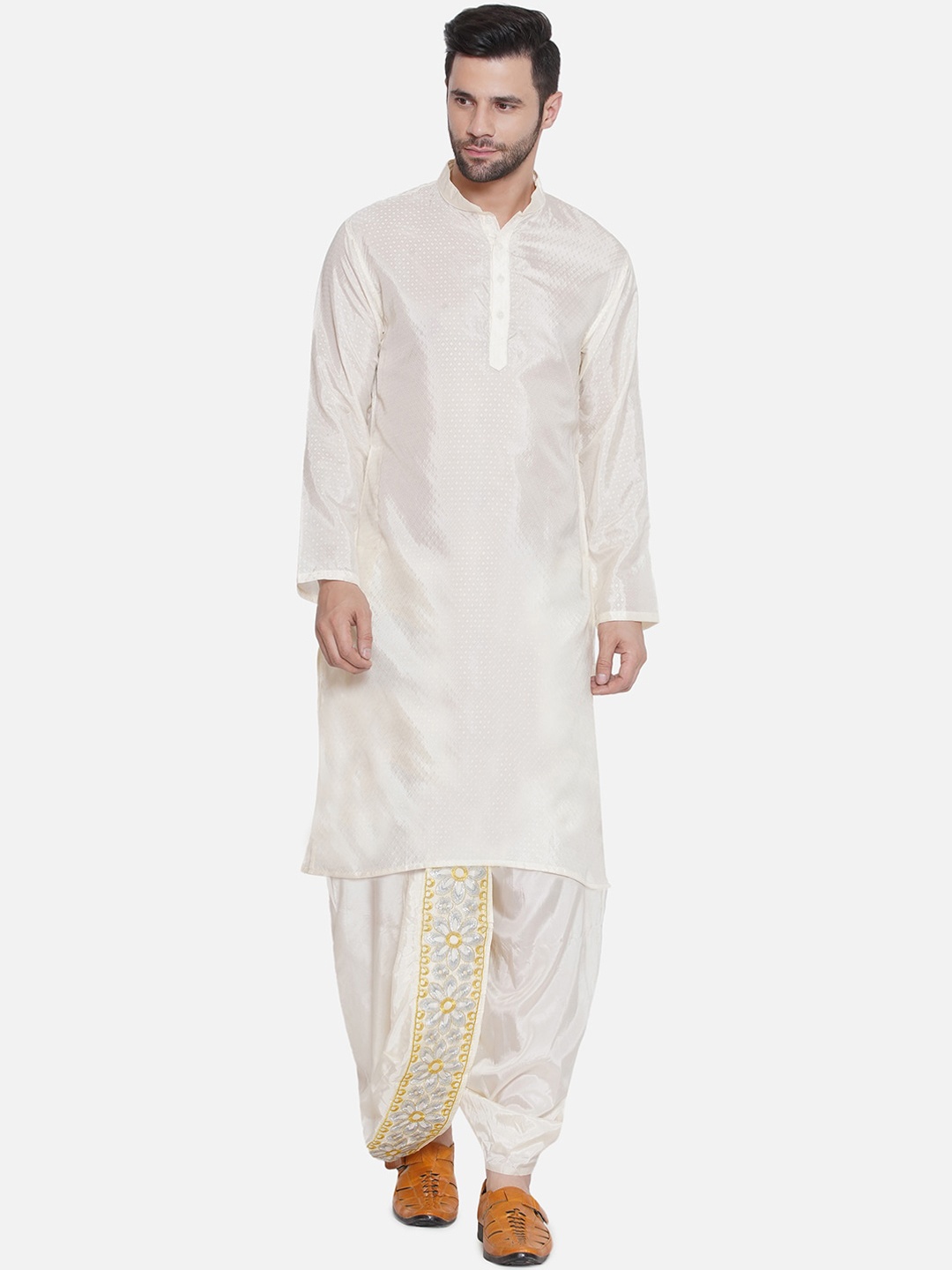 

Sethukrishna Ethnic Woven Design Regular Straight Kurta with Dhoti Pants, Cream