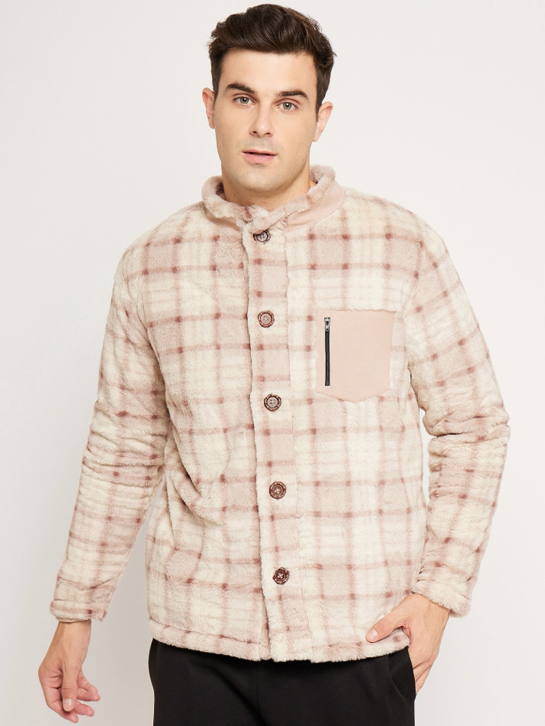 

EDRIO Checked Fleece Tailored Jacket, Beige