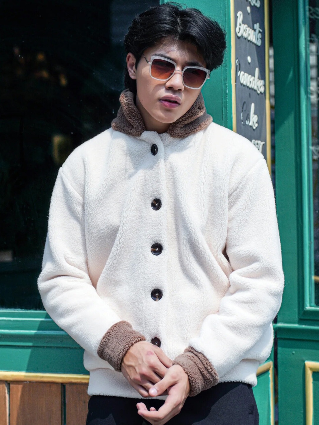 

EDRIO Stand Collar Bomber Jacket, Off white