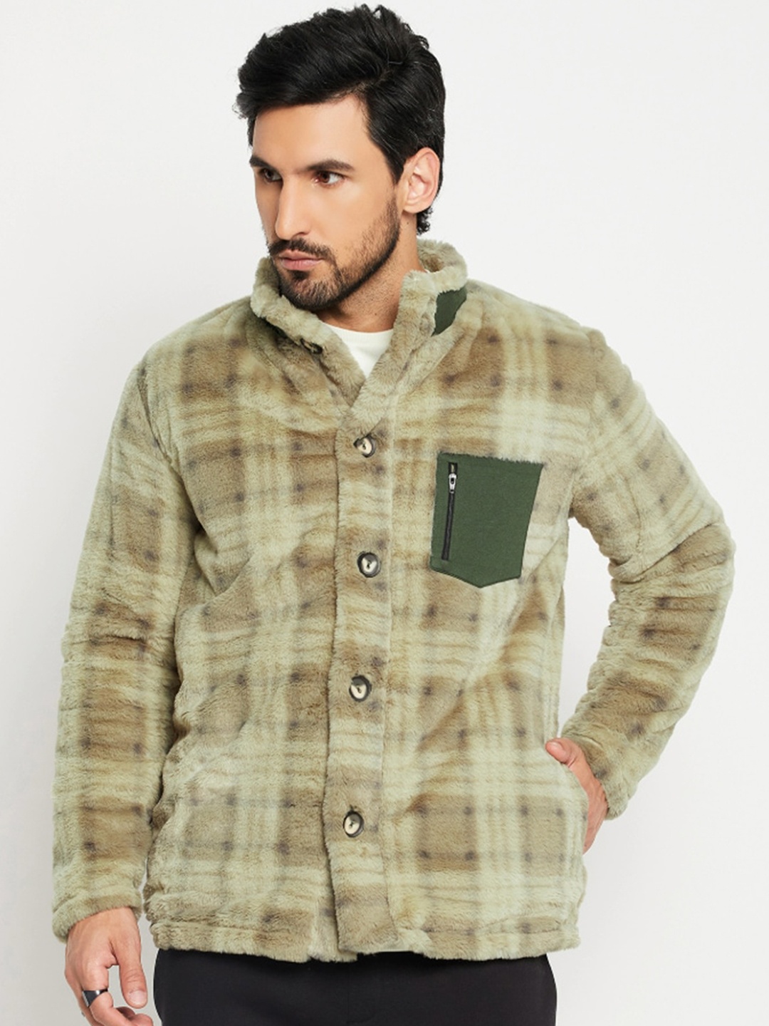 

EDRIO Checked Fleece Tailored Jacket, Green