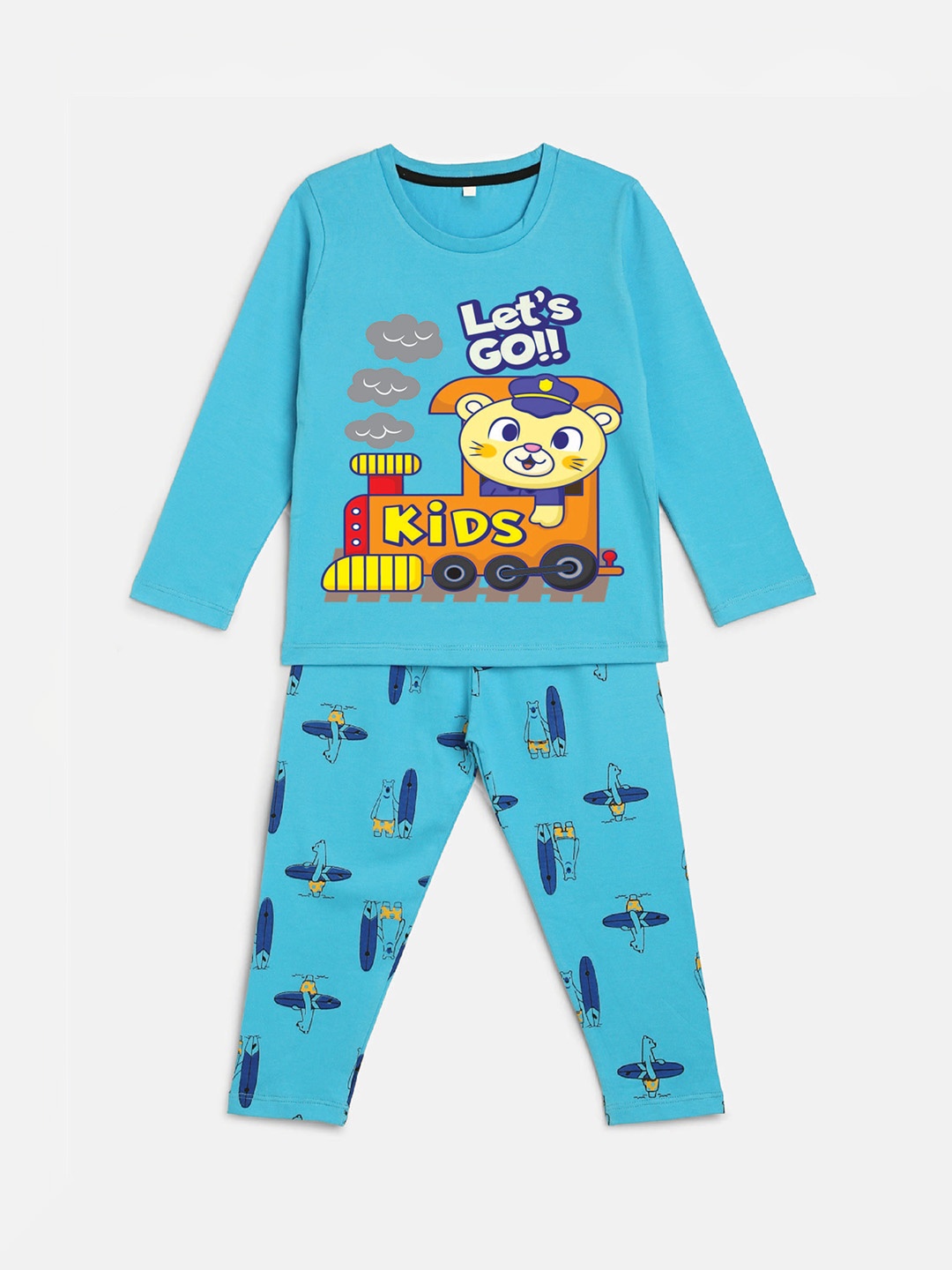 

HERE&NOW Boys Graphic Printed Night Suit, Turquoise blue