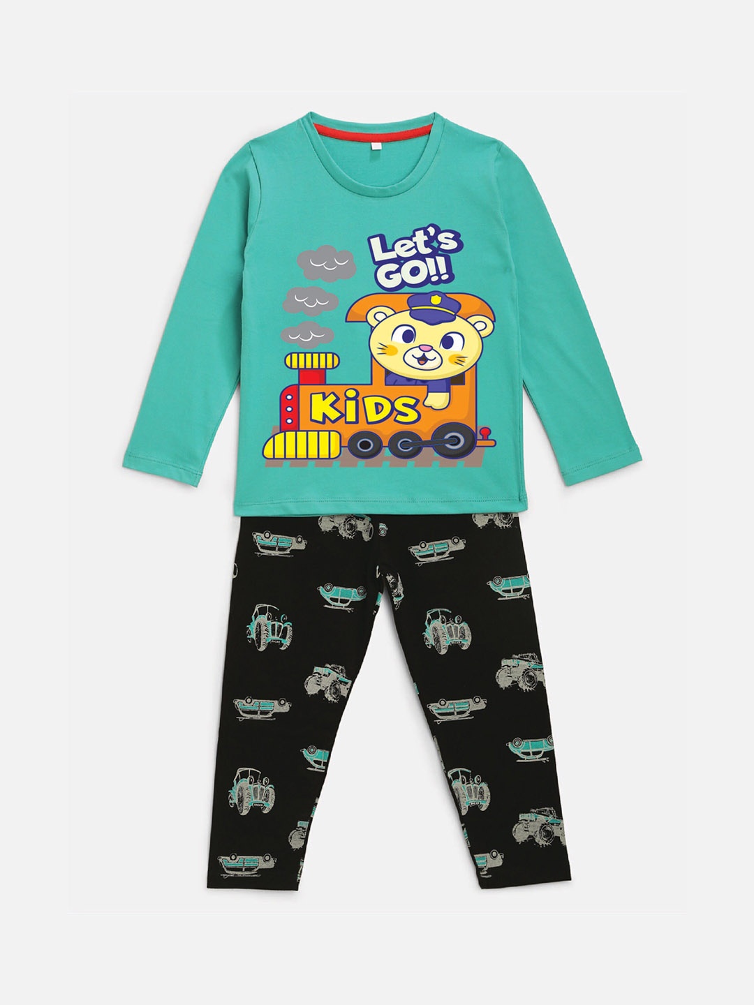 

HERE&NOW Boys Sea Green Printed Pure Cotton Night suit