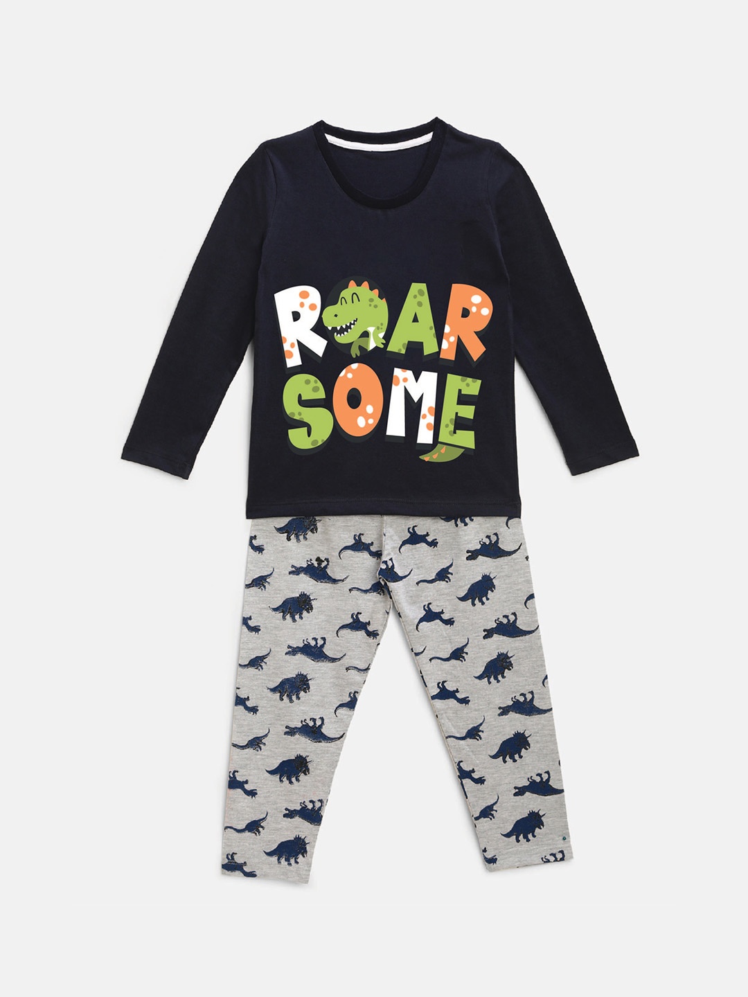 

HERE&NOW Navy Blue Boys Typography Printed Cotton T-shirt & Pyjama