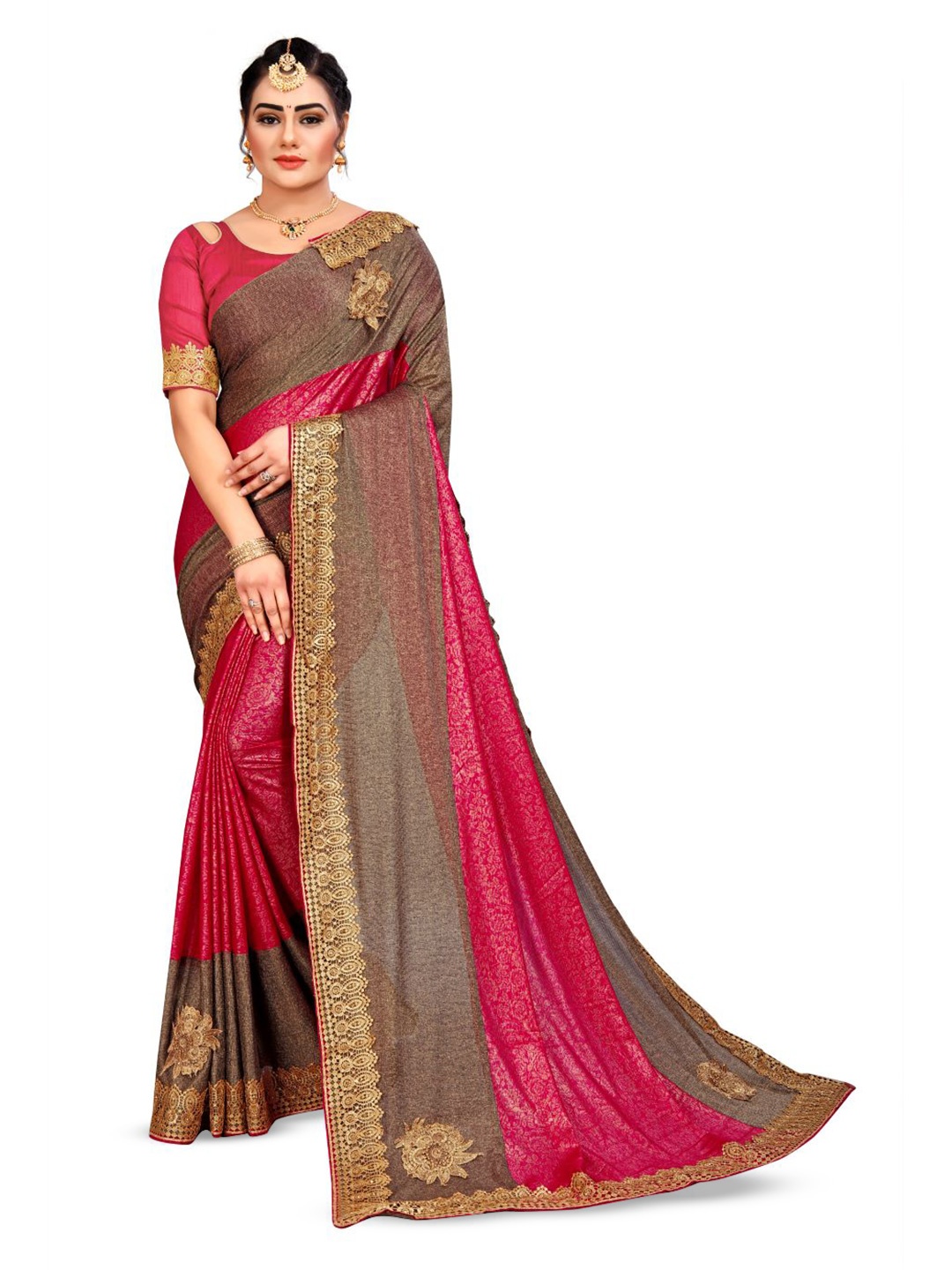 

VM TEJANI Woven Design Embroidered Ethnic Motifs Printed Saree, Pink