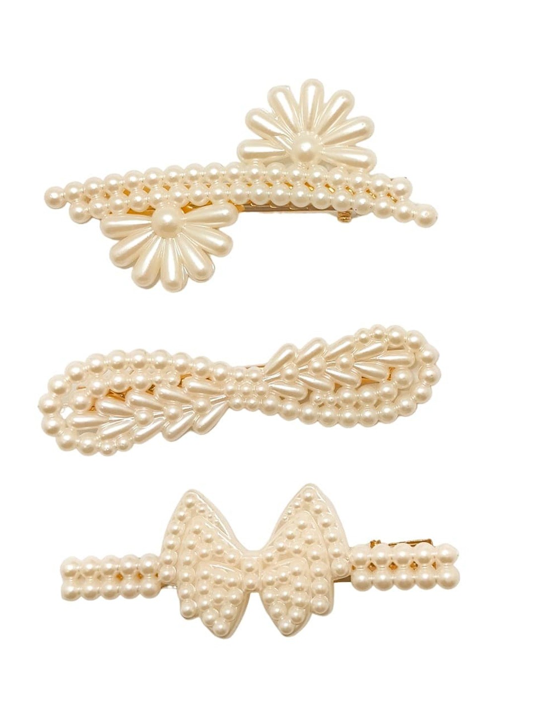 

FEMMIBELLA Set Of 3 Beaded Alligator Hair Clips, Off white