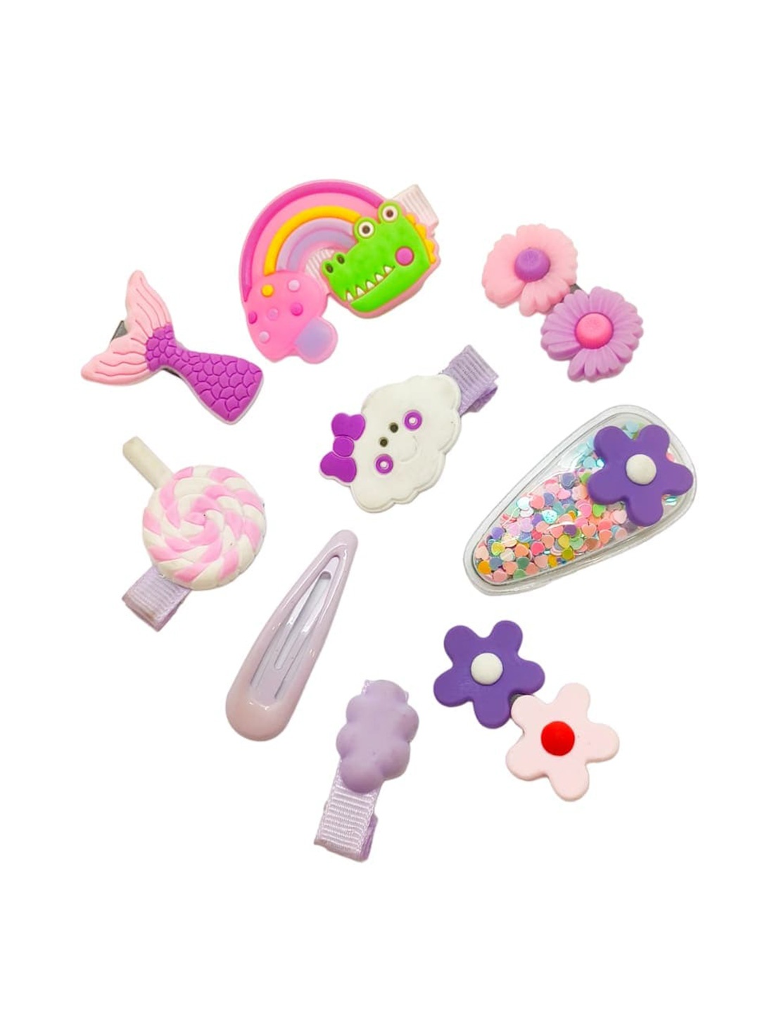 

FEMMIBELLA Girls Set Of 9 Cartoon Alligator Hair Clips, Purple