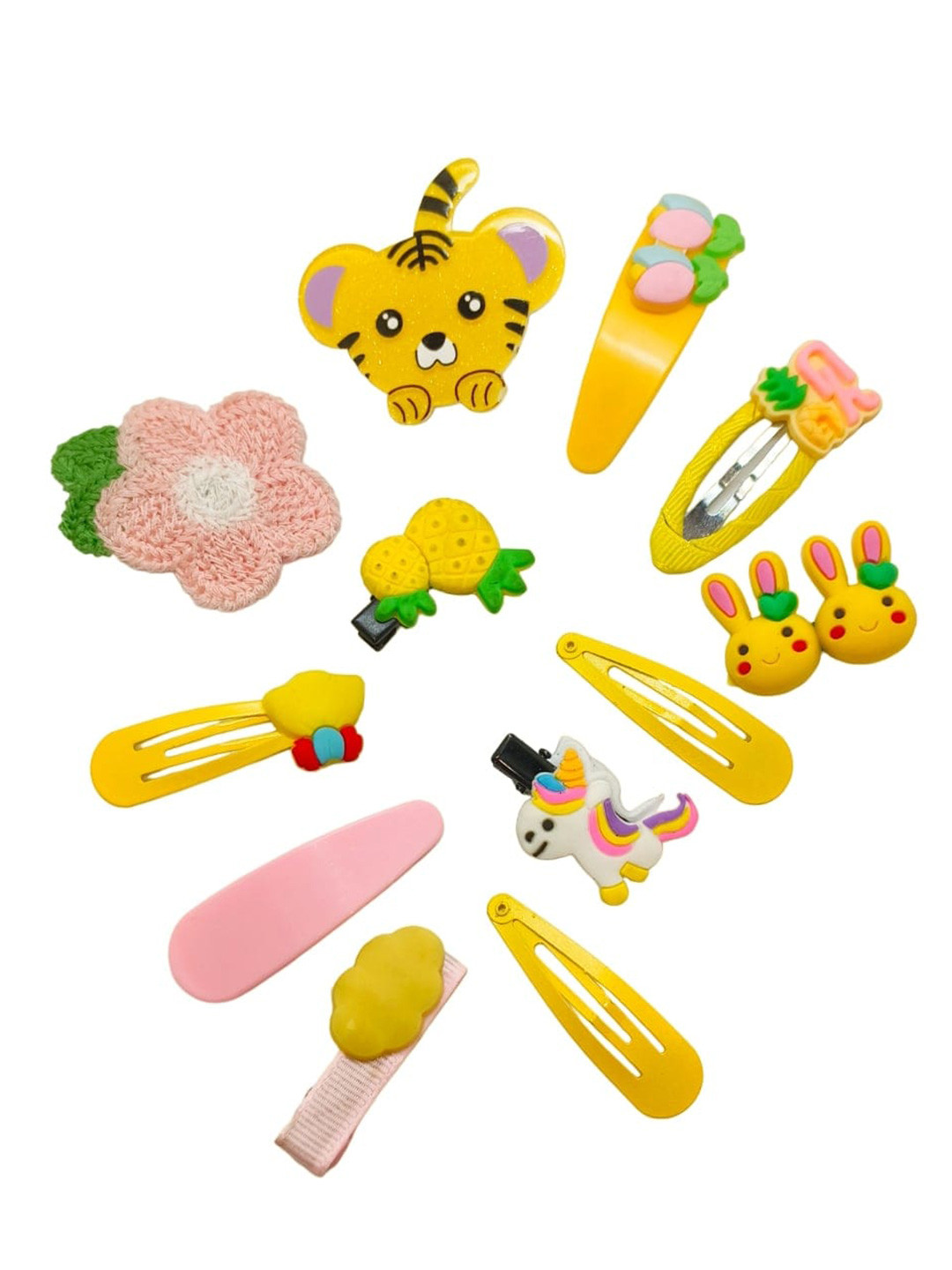 

FEMMIBELLA Girls Set Of 12 Cartoon Tic Tac Hair Clips, Yellow