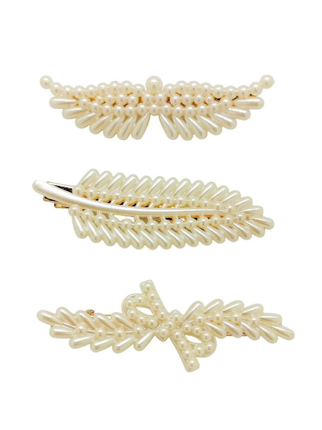 

FEMMIBELLA Set of 3 Beaded Tic Tac Hair Clip, White