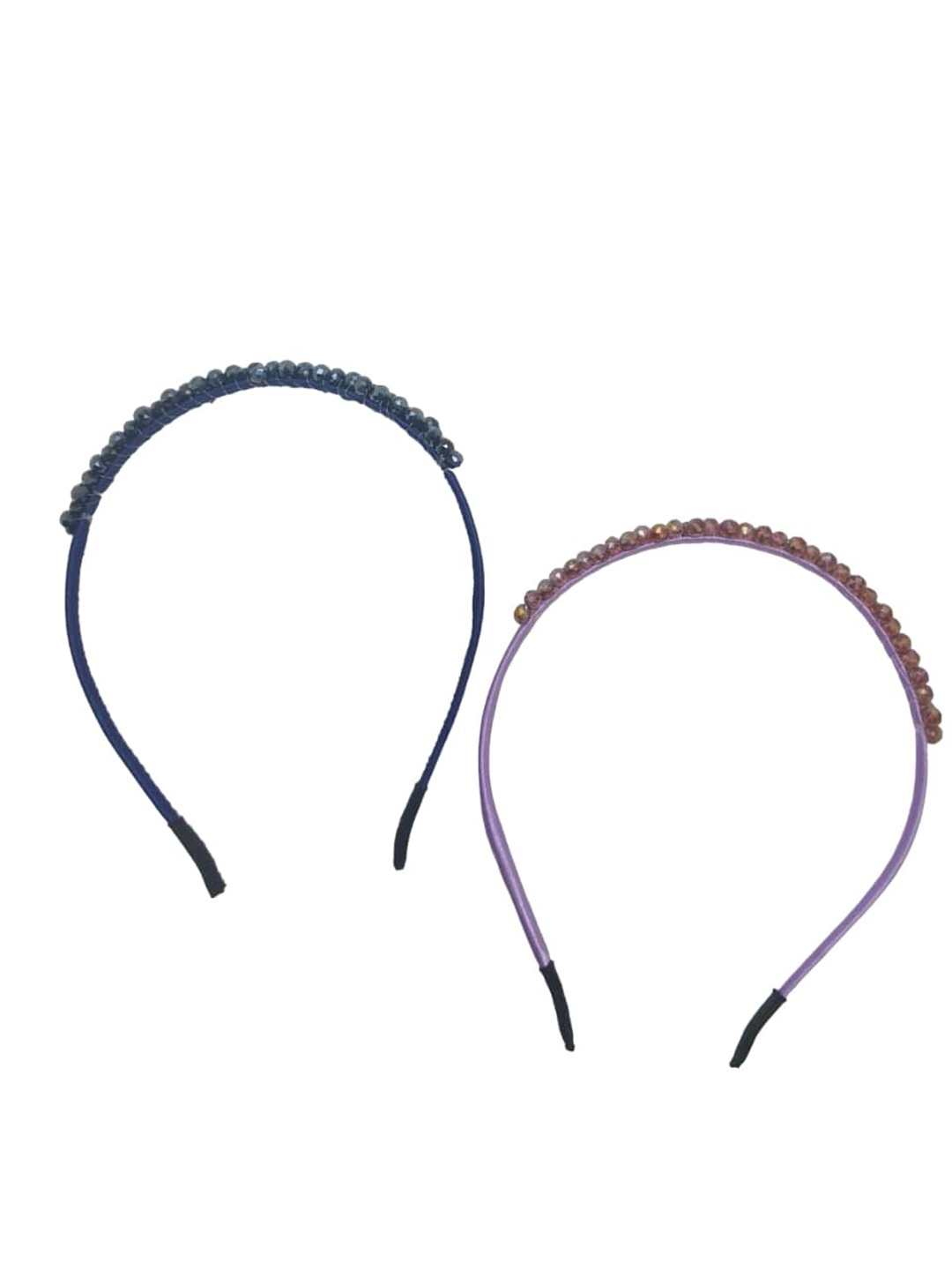 

FEMMIBELLA Girls Set of 2 Beaded Embellished Hairband, Navy blue