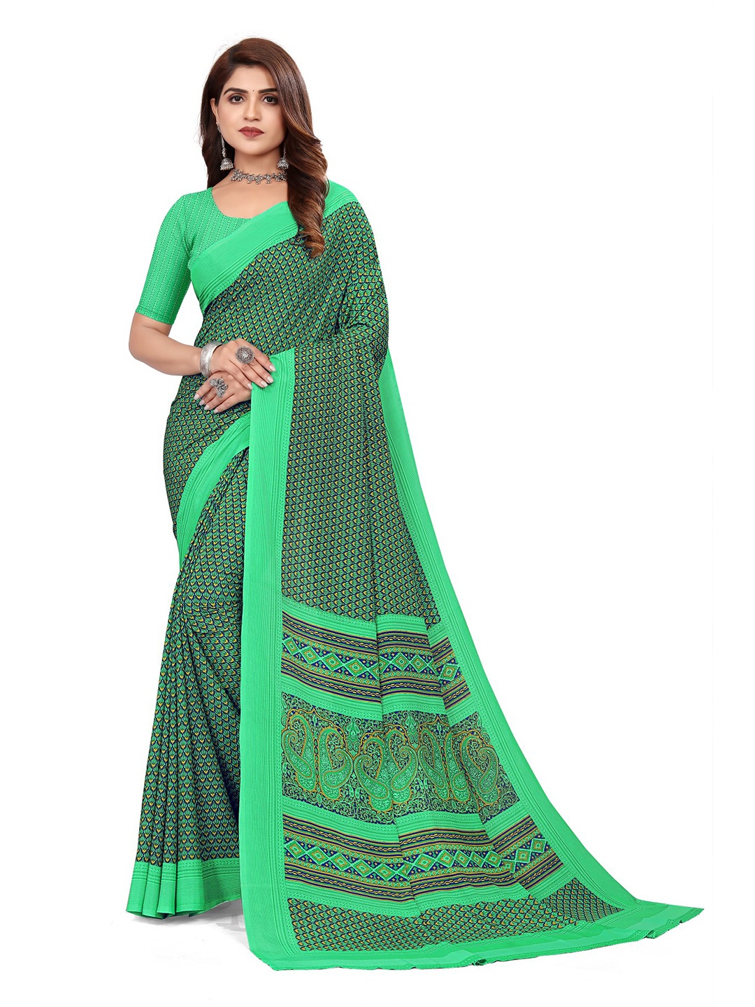 

VIMLA Ethnic Motifs Printed Saree, Green