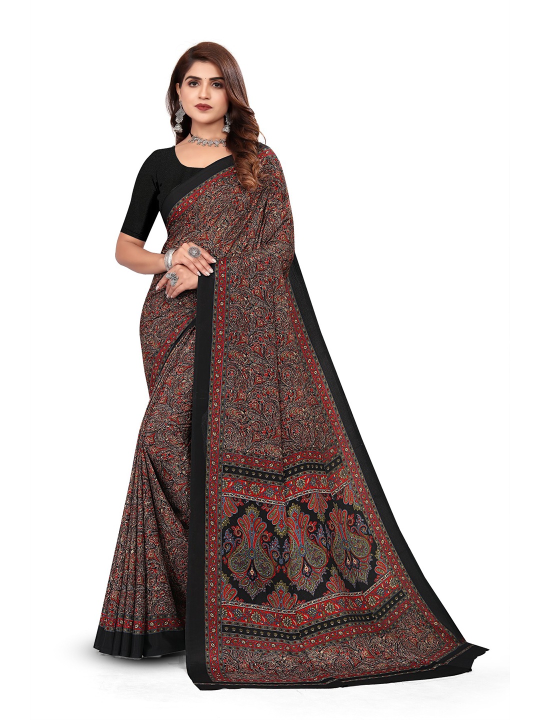 

VIMLA Ethnic Motifs Printed Saree, Black