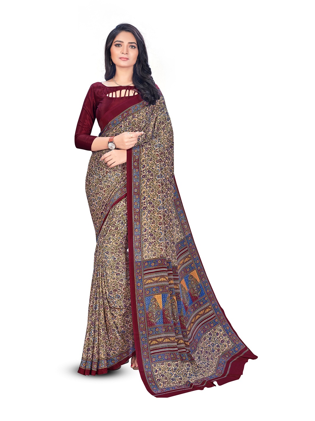 

VIMLA Ethnic Motifs Printed Saree, Maroon