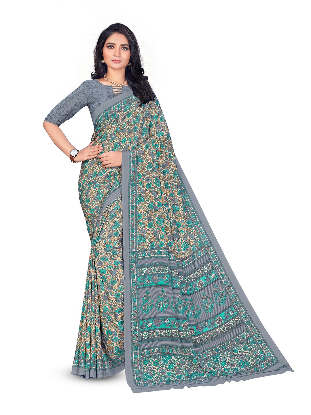 

VIMLA Floral Printed Saree, White