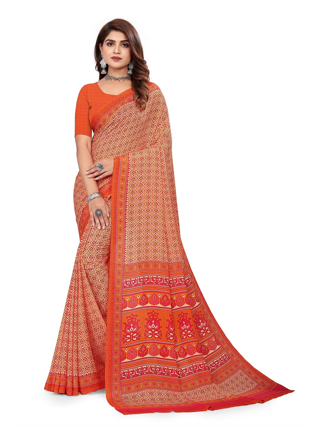 

VIMLA Ethnic Motifs Printed Saree, Orange