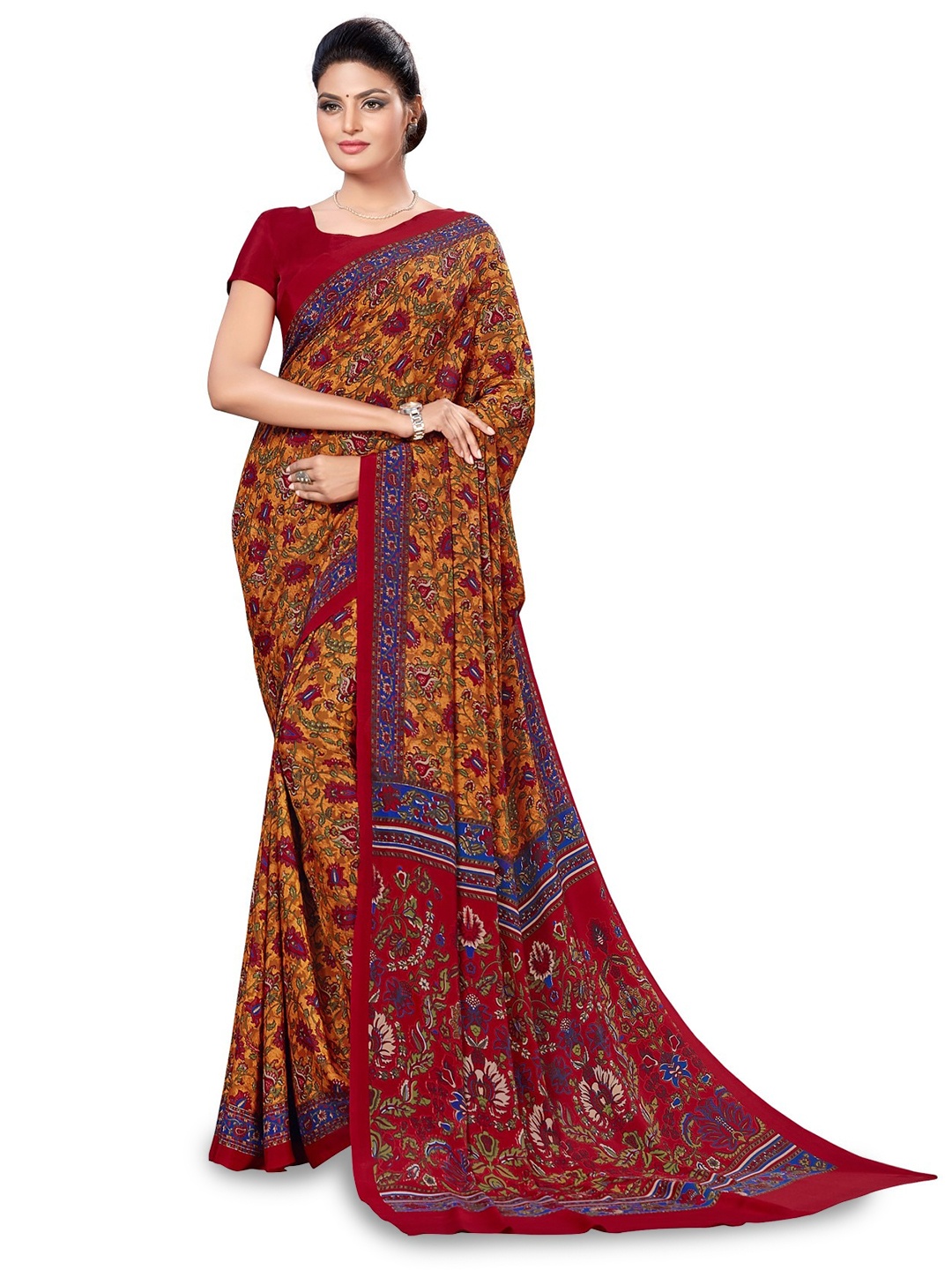 

VIMLA Floral Printed Saree, Orange