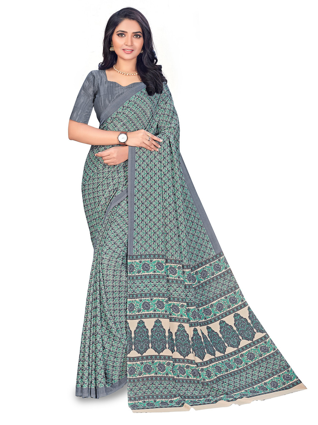

VIMLA Ethnic Motifs Printed Saree, Beige