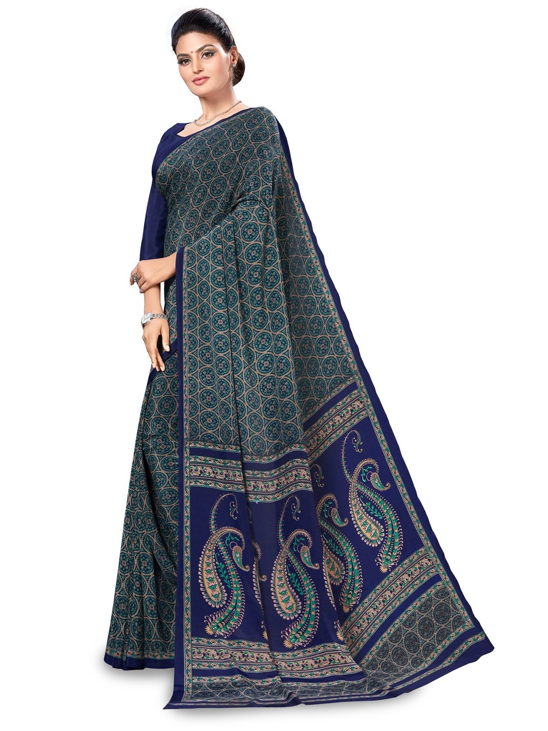 

VIMLA Ethnic Motifs Printed Saree, Blue