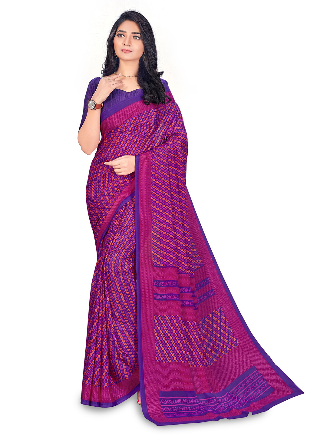 

VIMLA Ethnic Motifs Printed Saree, Pink
