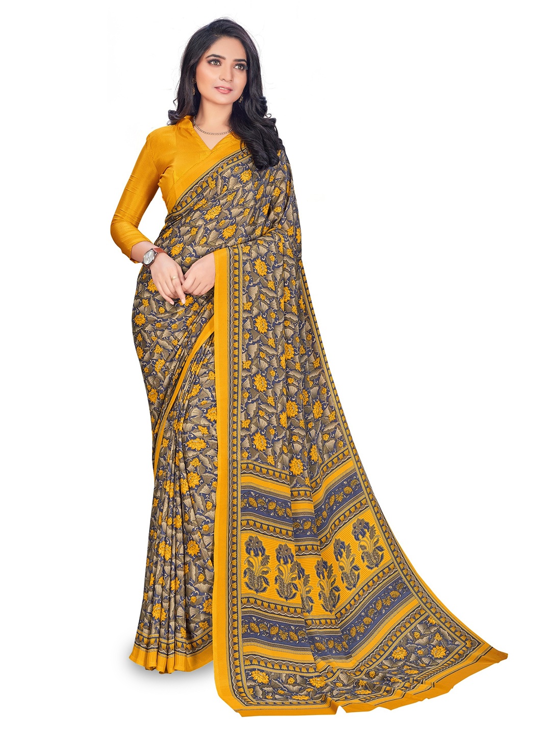 

VIMLA Floral Printed Saree, Yellow