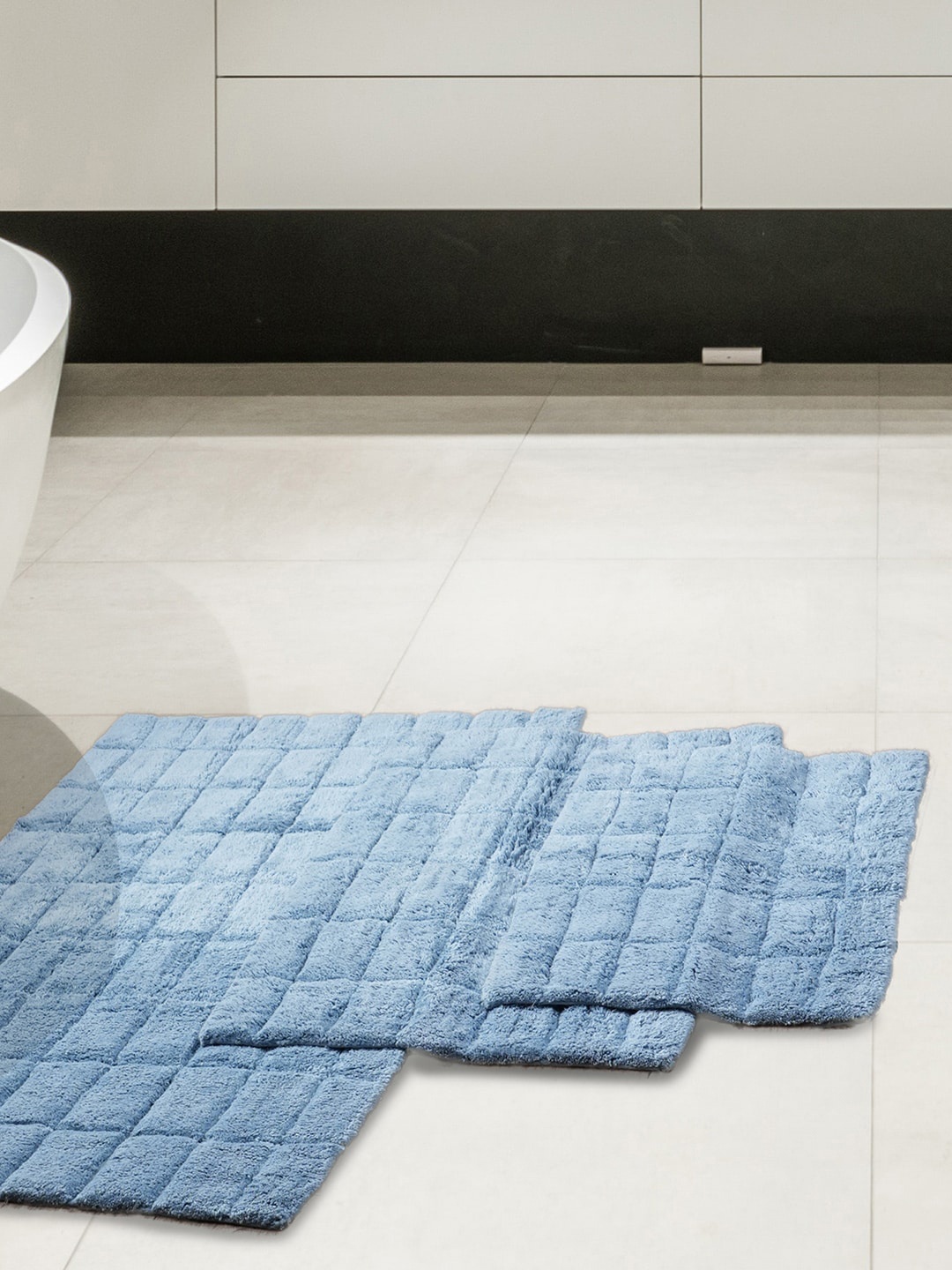 

MASPAR Blue Textured 1634 GSM Cotton Small Bath Rugs