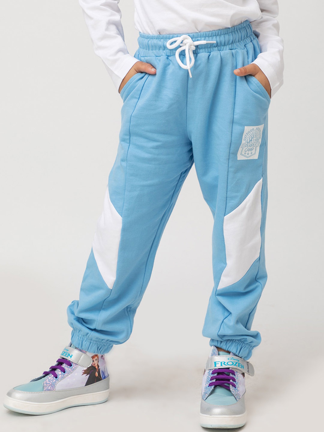 

Purple United Kids Girls Colourblocked Mid-Rise Cotton Joggers, Blue