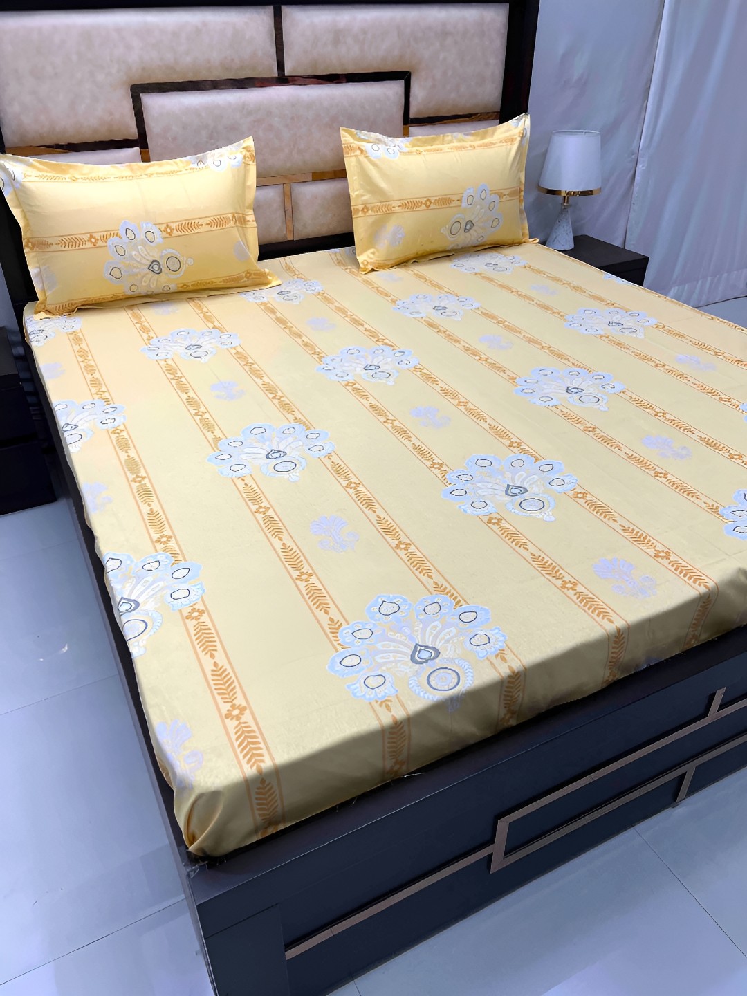

Pure Decor Yellow & Blue Ethnic Motifs Pure Cotton 300 TC Queen Bedsheet & 2 Pillow Covers