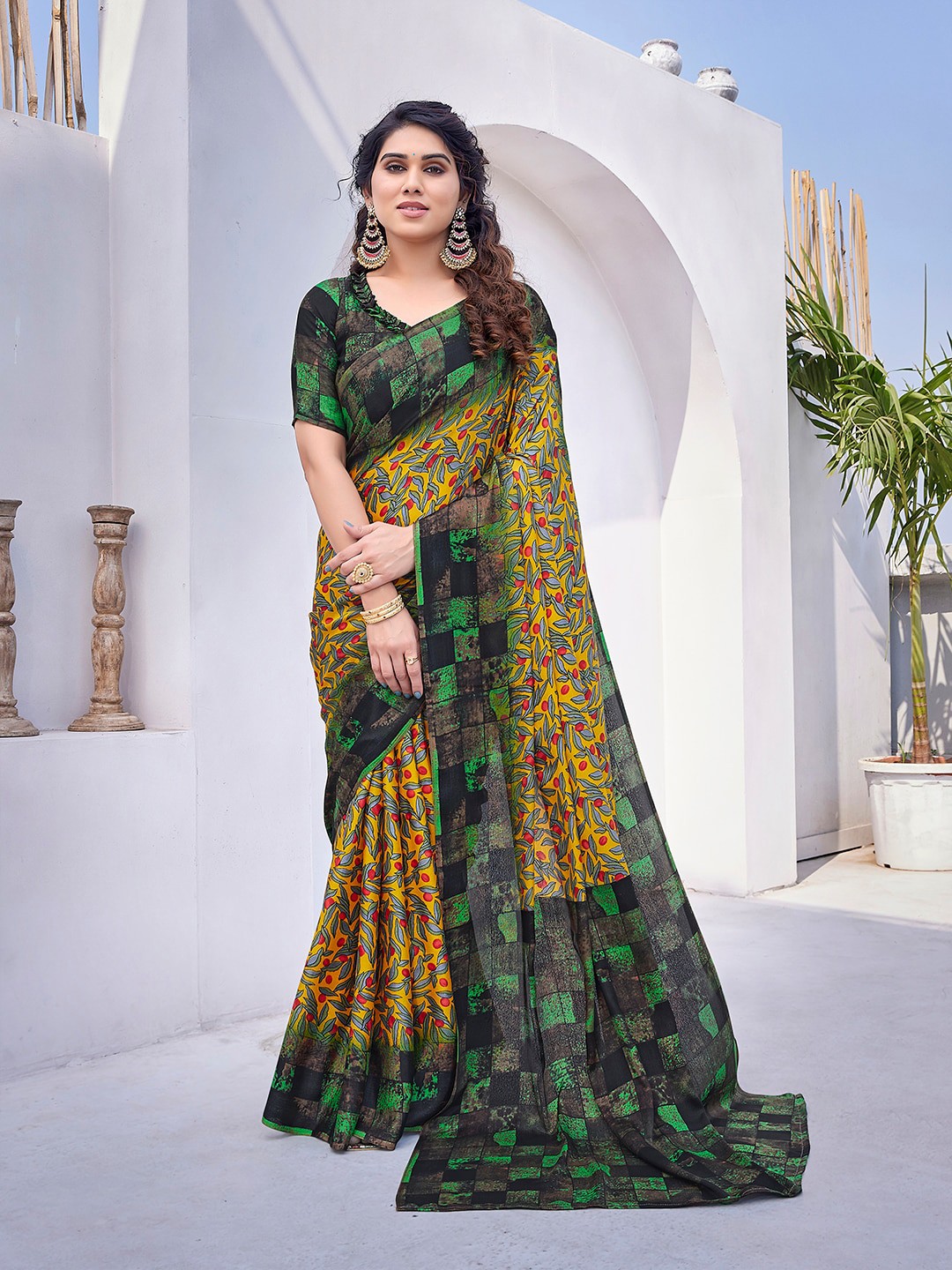

KALINI Floral Printed Mysore Silk Saree, Yellow