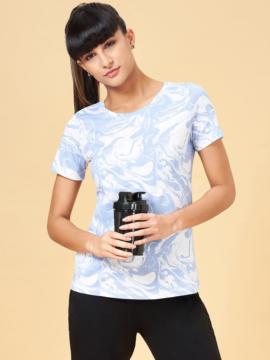 

Ajile by Pantaloons Abstract Printed Round Neck Cotton T-shirt, Off white