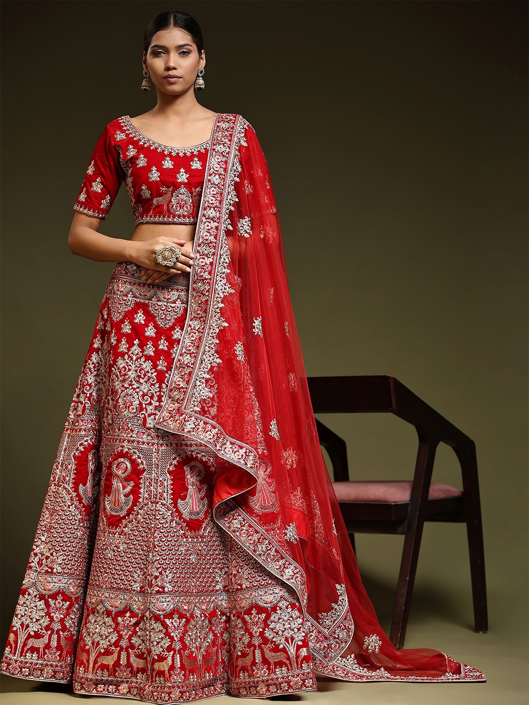 

Phenav Embellished Ready to Wear Lehenga & Blouse With Dupatta, Red