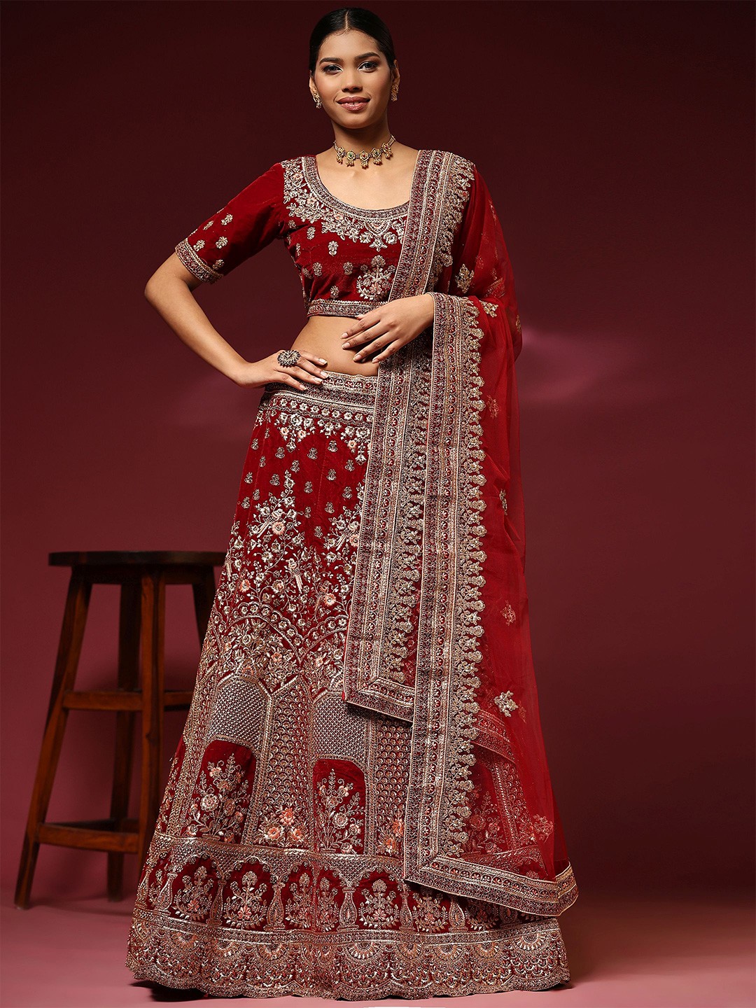 

Phenav Embellished Ready to Wear Lehenga & Blouse With Dupatta, Red