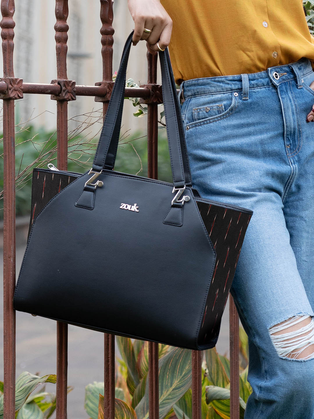 

ZOUK Structured Vegan Leather Shoulder Bag-Up to 12 inch, Black