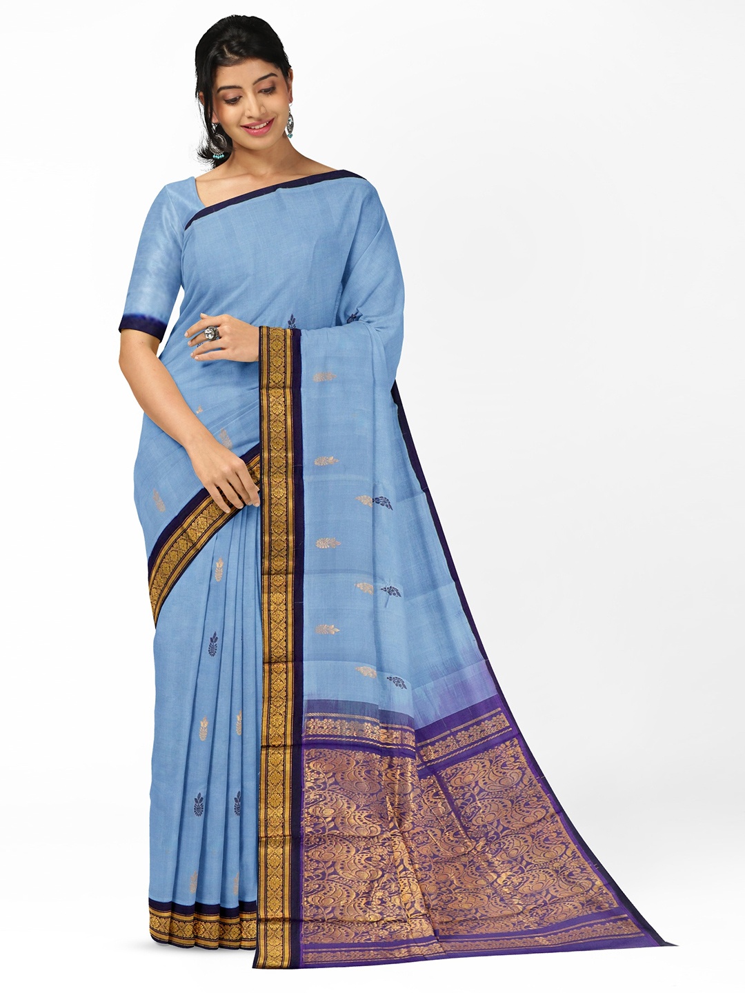 

APCO Ethnic Motifs Woven Design Zari Pure Cotton Saree, Blue