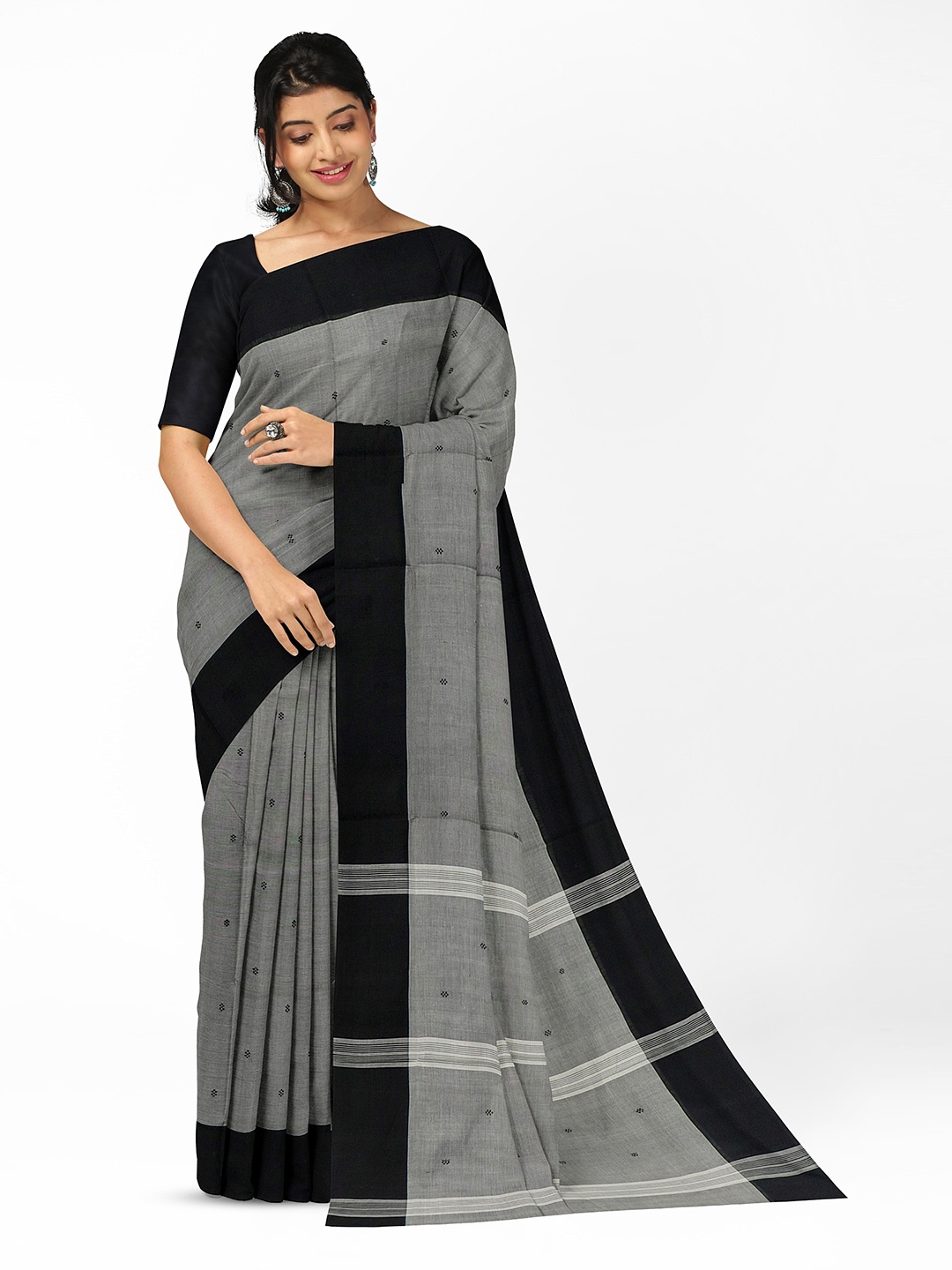 

APCO Ethnic Motifs Woven Design Pure Cotton Saree, Grey