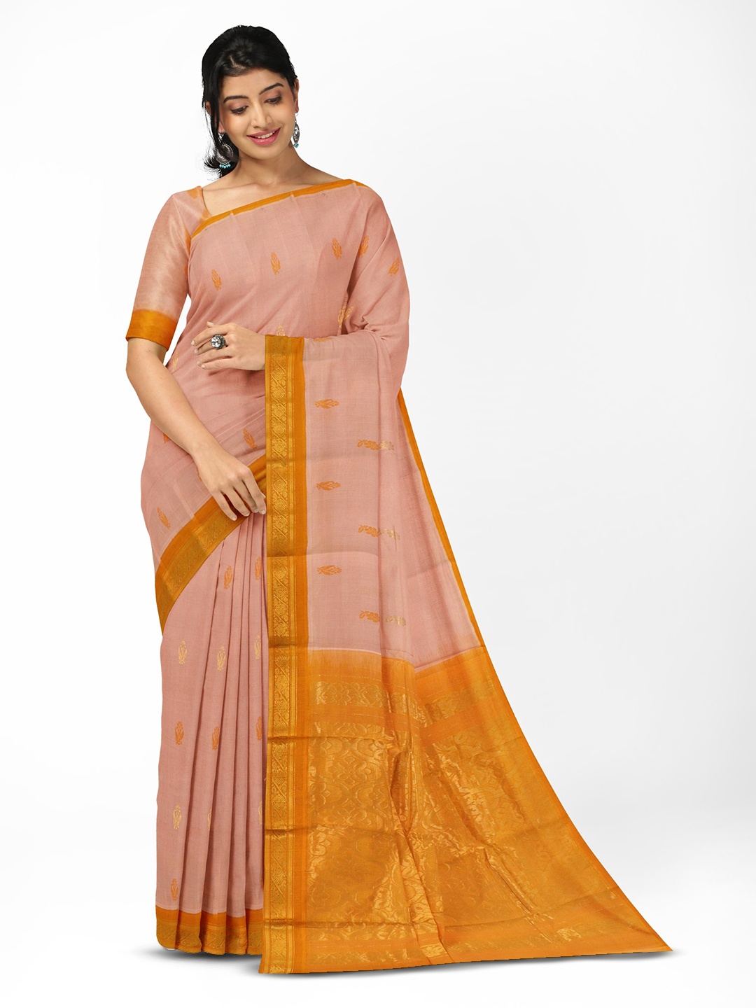 

APCO Ethnic Motifs Zari Pure Cotton Saree, Peach